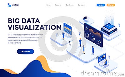 Flat color Modern Isometric Concept Illustration - Big Data Visualization Vector Illustration