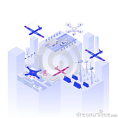 Flat color Modern Isometric Illustration design - Drone Technology Vector Illustration