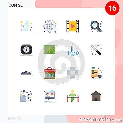 16 Universal Flat Colors Set for Web and Mobile Applications ball, zoom interface, media, zoom in, stream Vector Illustration