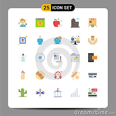 25 User Interface Flat Color Pack of modern Signs and Symbols of check, shopping, apple, office, business Vector Illustration