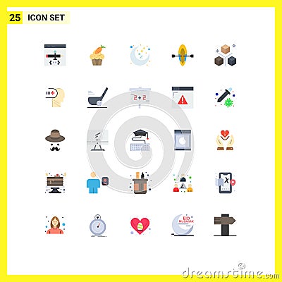 Flat Color Pack of 25 Universal Symbols of coding, summer, easter, boat, sleep Vector Illustration