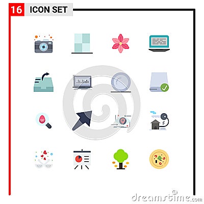Flat Color Pack of 16 Universal Symbols of computer, code, wardrobe, coding, spring Vector Illustration