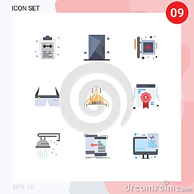 Flat Color Pack of 9 Universal Symbols of digital, computer, outline, hospital, medical Stock Photo