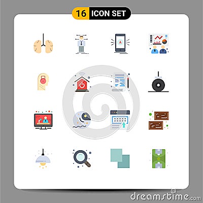 Flat Color Pack of 16 Universal Symbols of graph, business, network, location, camping Vector Illustration