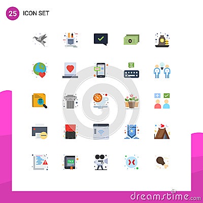 Flat Color Pack of 25 Universal Symbols of mortgage, cash, sketch, money, success Vector Illustration