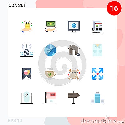Flat Color Pack of 16 Universal Symbols of pen, newsletter, service, news, gazette Vector Illustration