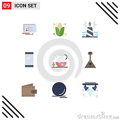 Flat Color Pack of 9 Universal Symbols of samsung, mobile, pen, smart phone, edit Vector Illustration