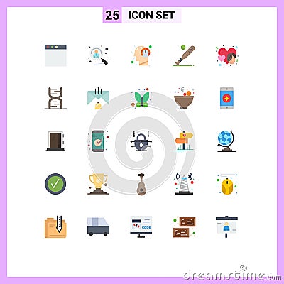 Flat Color Pack of 25 Universal Symbols of usa, bat, fast, baseball, process Vector Illustration