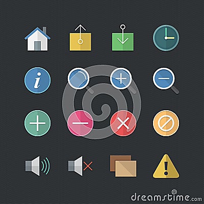 Flat color style Web & Mobile Application icons set Vector Illustration