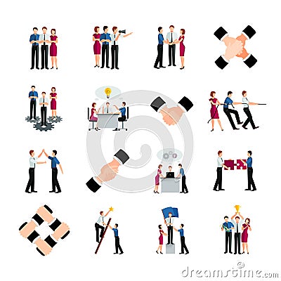 Flat Color Teamwork Icons Set Vector Illustration