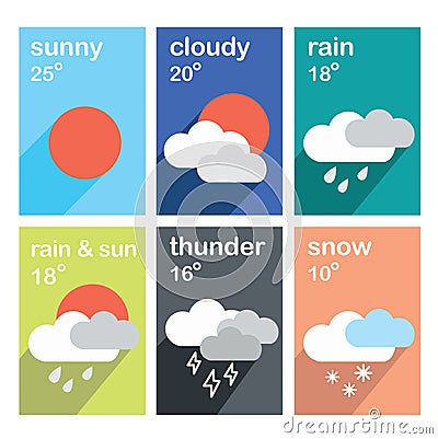 Flat color weather icons Vector Illustration