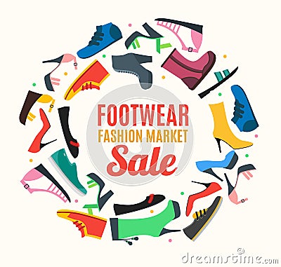 Flat Color Woman Shoes Banner Card. Vector Vector Illustration