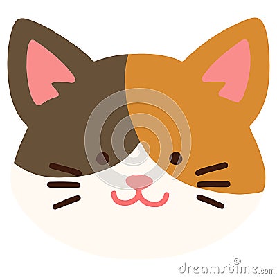 Flat colored adorable tricolored Calico cat head Vector Illustration