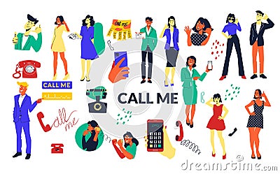 Flat Colored Call Me Phone Icon Set Vector Illustration