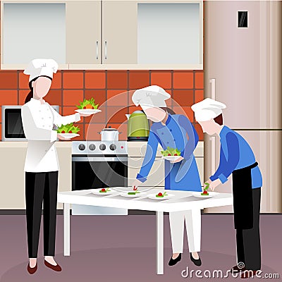Flat Colored Cooking People Composition Vector Illustration