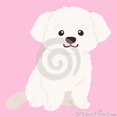 Flat colored simple and adorable white Maltese dog sitting illustration Vector Illustration