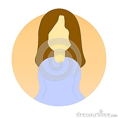 Flat colored woman icon in a rounded circle. Brown hair female avatar in blue blouse user person profile symbol for Vector Illustration