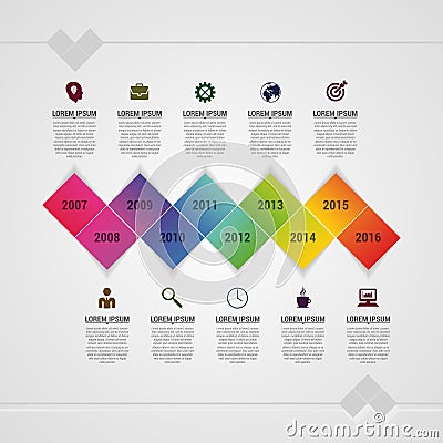 Flat colorful abstract timeline infographics vector illustration with rectangle Vector Illustration