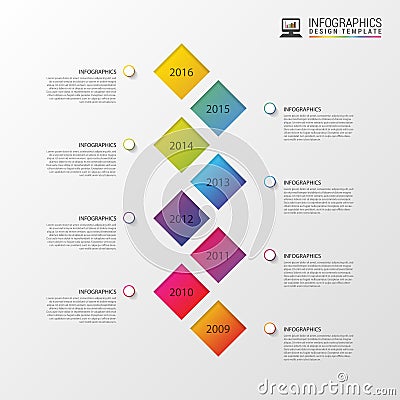 Flat colorful abstract timeline infographics vector illustration with rectangle Vector Illustration