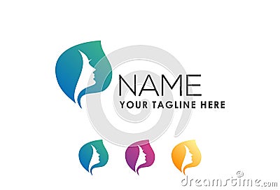 Colorful Beauty Negative Space Face Female Hair Logo Design Vector Illustration