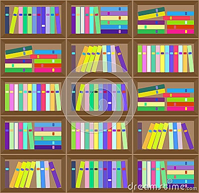 Flat colorful bookshelf layout seamless pattern. Stock Photo