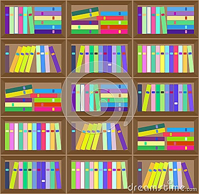 Flat colorful bookshelf layout seamless pattern. Stock Photo