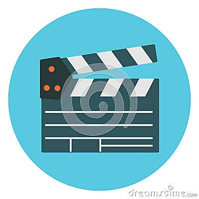 Flat colorful cinema clapper icon. Movie production symbol Stock Photo