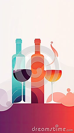 Flat colorful design wine tasting banner, modern flyer card. Graphic Illustration. AI generative Stock Photo