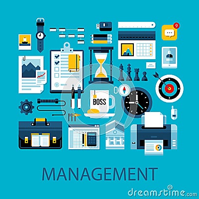 Flat colorful illustration about management, strategy and planning Vector Illustration