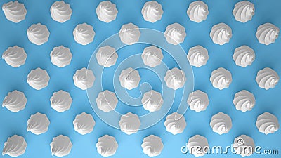 Flat colorful pop art composition with white party cupcakes, bakery goodies, on blue background, pattern texture copy space Stock Photo