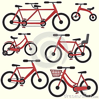 Flat colorful red bicycle set Stock Photo