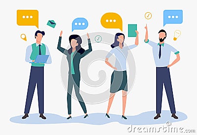 Flat colorful style, businessmen discuss creative ideas for business, news, social networks, chat. Vector illustration Cartoon Illustration