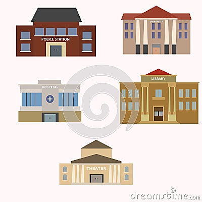 Flat colorful vector city buildings set. Vector Illustration