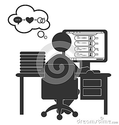 Flat computer icon with dating site isolated on white Vector Illustration