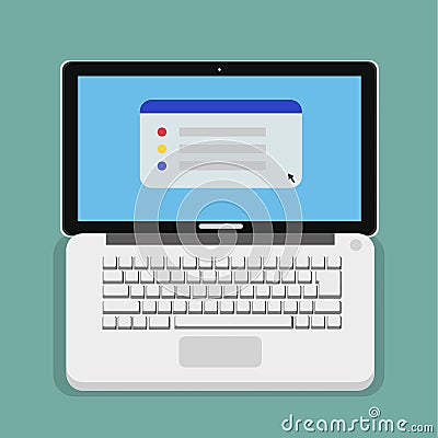 Flat computer laptop design with keyboard and simple website Vector Illustration