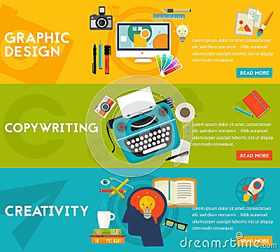 Flat concept banners. Graphic Design, Copywriting, Creativity Vector Illustration