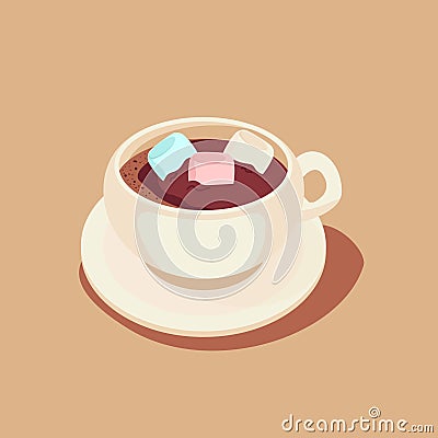 Flat concept cartoon vector illustration. marshmallow vector. wallpaper. coffee cup. marshmallow in the coffee cup illustration Cartoon Illustration
