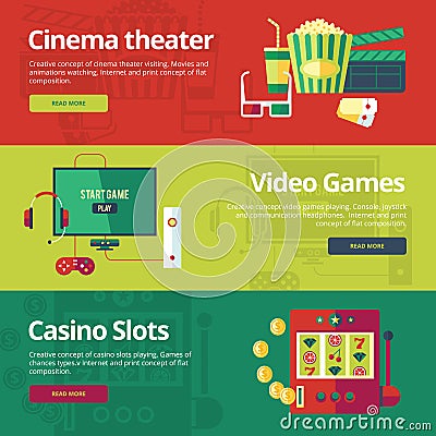 Flat concepts for cinema theater, video games, casino slots. Vector Illustration