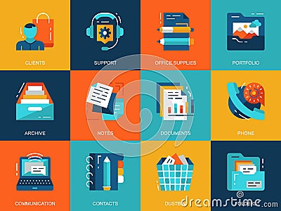 Flat conceptual business essential icons concepts set for website and mobile site and apps. Vector Illustration