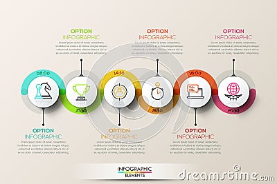 Flat connection timeline infographic design template with color icons. Vector Illustration