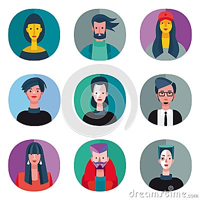 Flat Cool Avatars Set Vector Illustration