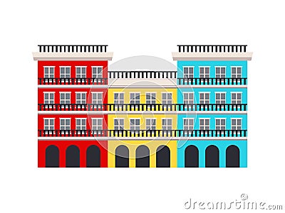 Flat Cuban Houses Vector Illustration