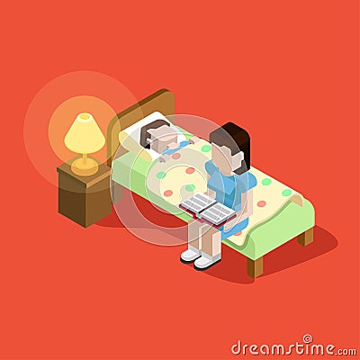 Flat 3d family parenting children kids people concept. Vector Illustration