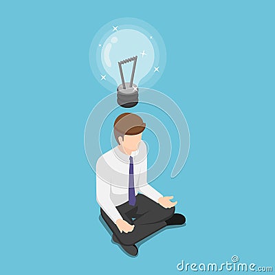 Isometric businessman doing meditation and get new idea Vector Illustration