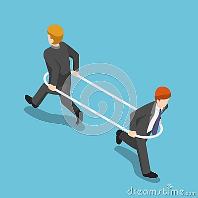 Isometric businessman in the hoop running different way from each other. Vector Illustration