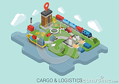 Flat 3d isometric cargo delivery business concept vector Vector Illustration