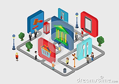 Flat 3d isometric city navigation icons web infographic concept Vector Illustration