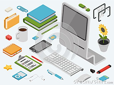 Flat 3d isometric computer technology concept vector icon set Vector Illustration