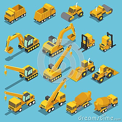 Isometric construction transport icon set Vector Illustration