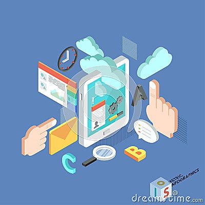 Flat 3d isometric creative tablet mobile services Vector Illustration